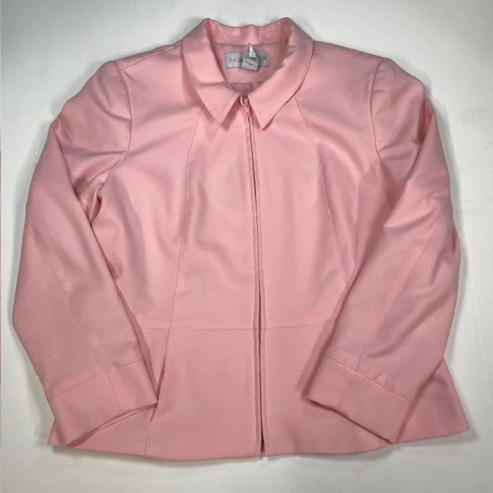 Sag Harbor Womens Pink Zip Front Blazer Jacket Collared Professional Size‎ 16